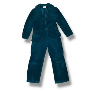 VTG 70s Velveteen Size Medium 2 Piece Pant Suit Forest Green Handmade Flare Leg